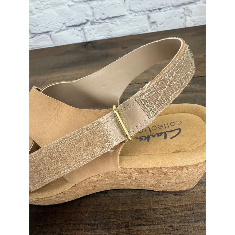 Clarks Collection Annadell Eirwyn Wedge Sandals Women's 8W Tan Cork Slingback